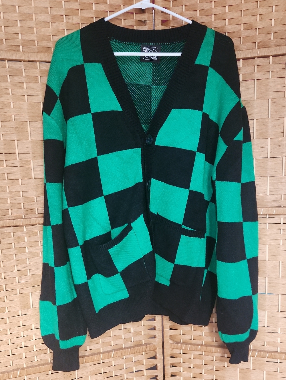 Steady Hands, Oversized, Green and Black Checker, Fall, Winter Cardigan Sweater
